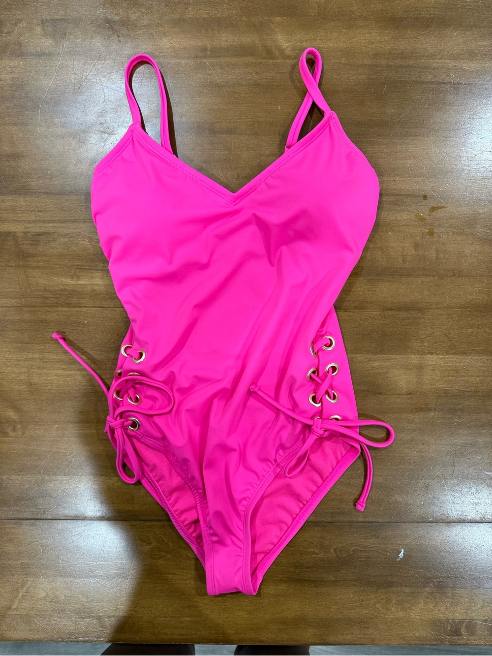 sofia by sofia vergara Neon Pink Lace-Up One-Piece Swimsuit
